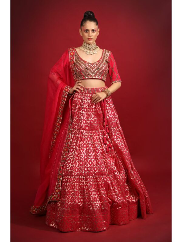 Neha Khullar- rani banarasi chanderi lehenga set with organza dupattat and blouse