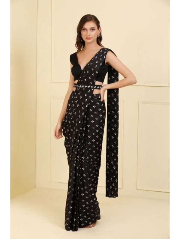 Esha Koul - Black printed saree set