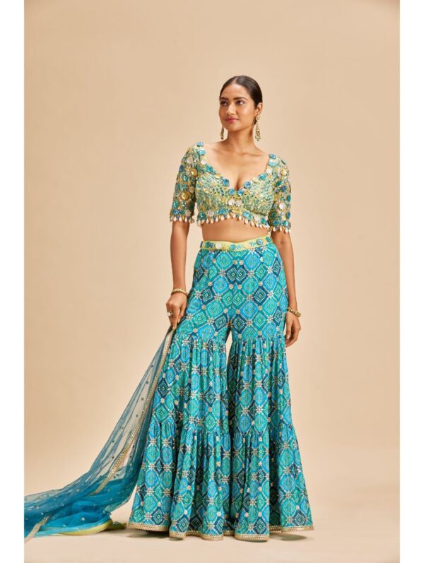 Nitika Gujral - BLUE BADHANI TIERED SHARARA SET