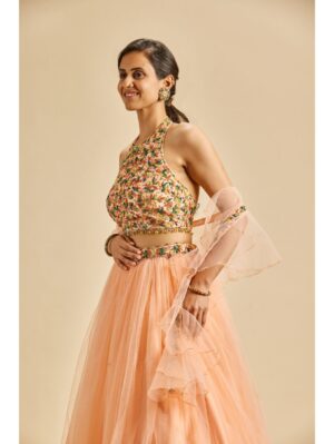 Nitika Gujral - PEACH GATHERED LEHENGA SET - Image 2