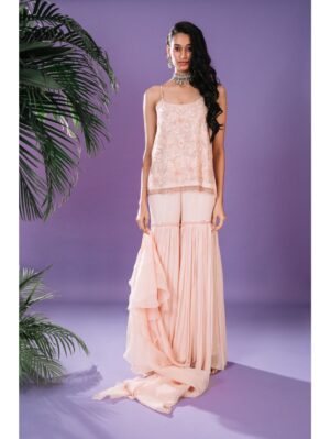 Pritika Vora - peach 3D hand embroidered Sharara set - Image 3