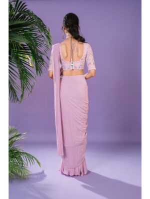 Pritika Vora - lavnder layered saree with elbow length sleeve blouse - Image 4