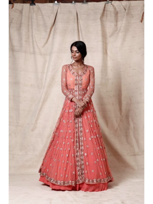Esha Koul- coral jacket with skirt