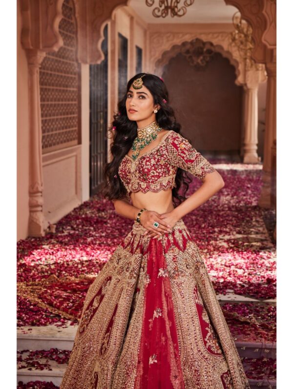 Kalighata - Red heavily embroidered lehenga