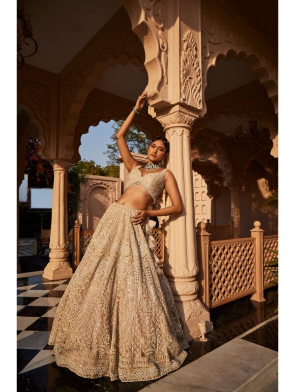 Kalighata - Ivory heavily embroidered lehenga