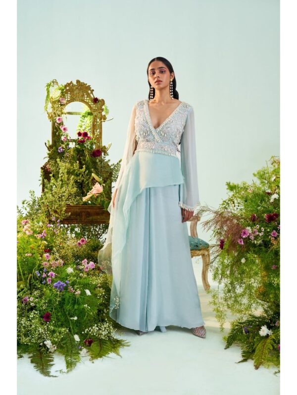 Mani Bhatia- Pearl & Zari embroidered jumpsuit with drape