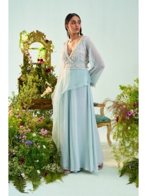 Mani Bhatia- Pearl & Zari embroidered jumpsuit with drape - Image 2