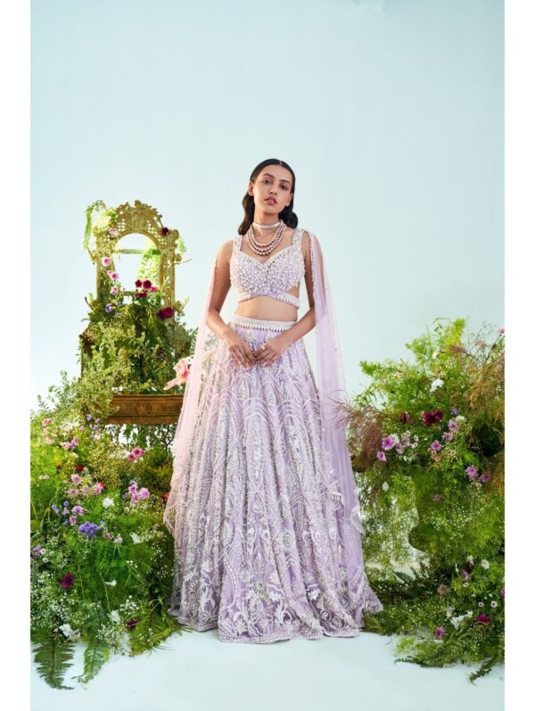 Mani Bhatia- Lilac pearl & Zardosi embroidered lehenga set