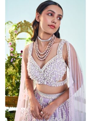 Mani Bhatia- Lilac pearl & Zardosi embroidered lehenga set - Image 4