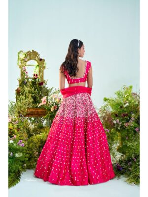 Mani Bhatia- Fuschia pink red pearl & sequins embroidered lehenga set - Image 4