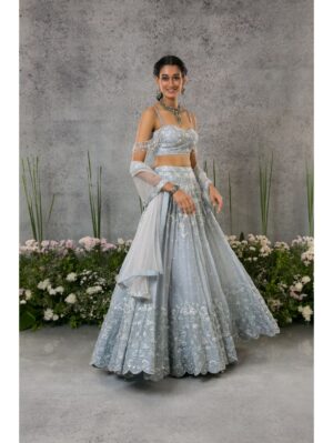 Pritika Vora - powder blue floral lehenga - Image 3