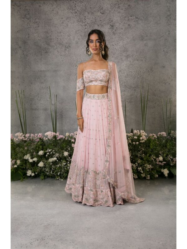 Pritika Vora - Pastel pink multi coloured lehenga