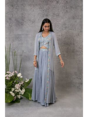 Pritika Vora - Powder blue waistcoat blouse lehenga set - Image 2
