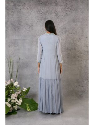 Pritika Vora - Powder blue waistcoat blouse lehenga set - Image 4