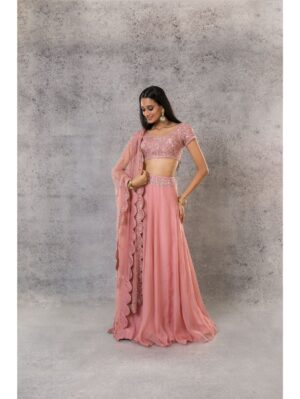 Pritika Vora - Onion pink lehenga with scallop dupatta - Image 2