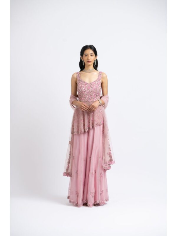 Nikita Gujral- ROSE PINK ORGANZA SHARARA SET