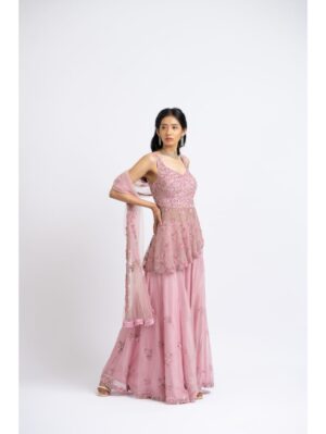 Nikita Gujral- ROSE PINK ORGANZA SHARARA SET - Image 3
