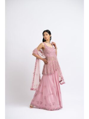 Nikita Gujral- ROSE PINK ORGANZA SHARARA SET - Image 4