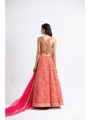 Nikita Gujral- CORAL ORGANZA PRINTED LEHEHENGA CHOLI SET - Image 5