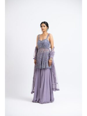 Nikita Gujral- SMOKY LILAC PEPLUM SHARARA SET - Image 2
