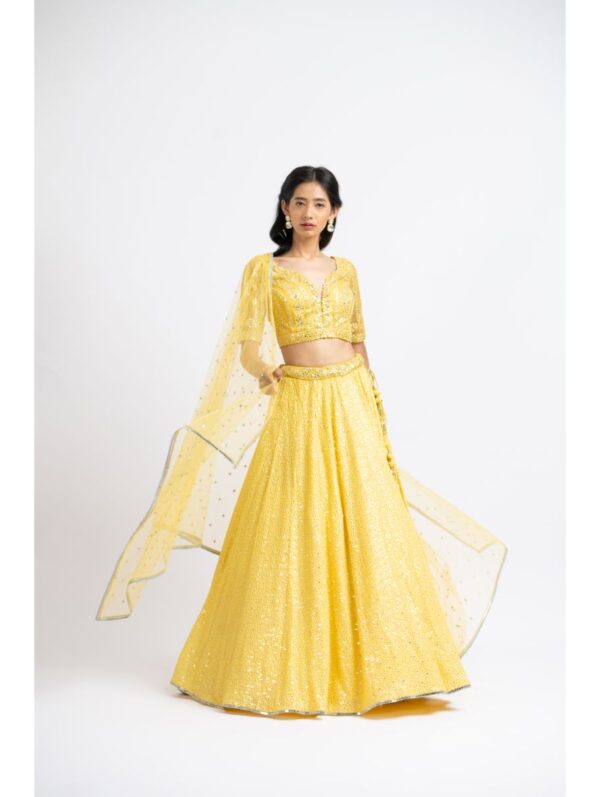 Nikita Gujral- SUNHINE YELLOW  RESHAM AND PATRA  WORK LEHENGA CHOLI SET