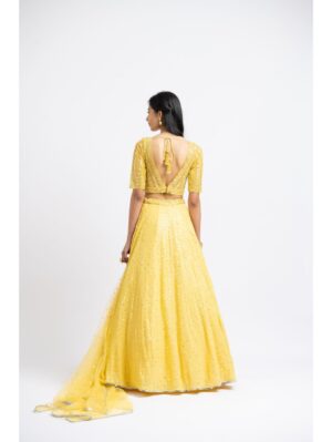 Nikita Gujral- SUNHINE YELLOW  RESHAM AND PATRA  WORK LEHENGA CHOLI SET - Image 4