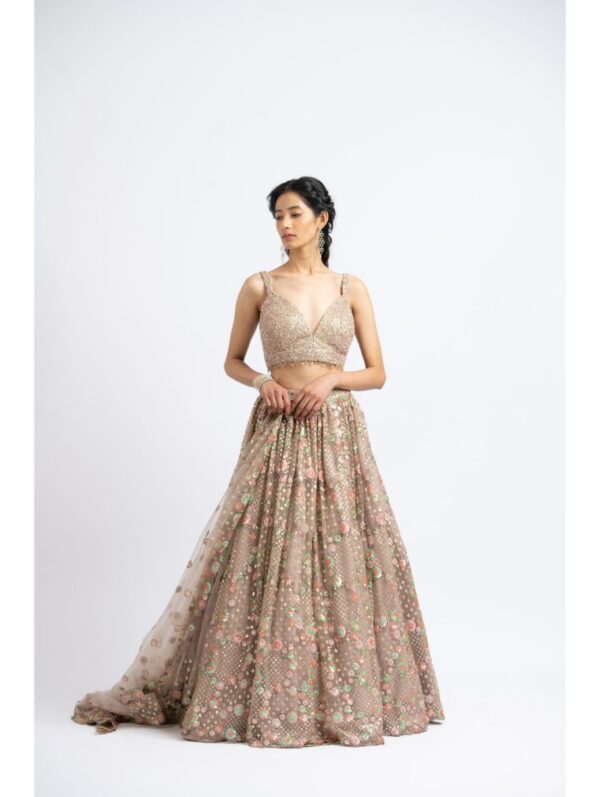 Nikita Gujral- MOCCA TULLE LEHENGA CHOLI SET