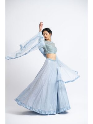 Nikita Gujral- ICE BLUE TULLE LEHENGA CHOLI SET - Image 4