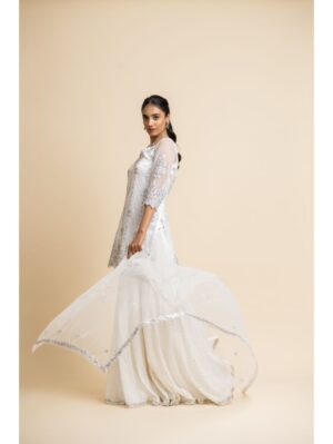 Nikita Gujral- OFF WHITE TULLE SHIRT AND DUPATTA WITH MOKAISH GARARA - Image 3