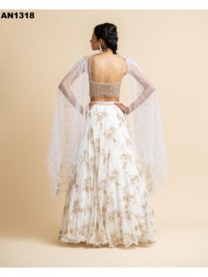 Nikita Gujral- OFF WHITE EMBROIDERED LEHENGA WITH BUSTIER AND STYLISED DUPATTA - Image 3