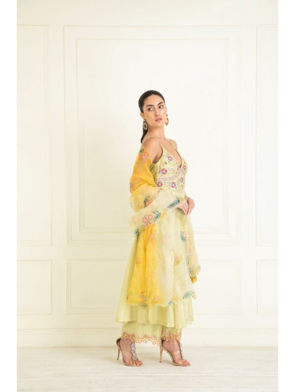 Priyanka Jain- IRIS YELLOW  EMBROIDERED CHANDERI SUIT  SET