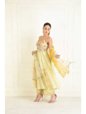 Priyanka Jain- IRIS YELLOW  EMBROIDERED CHANDERI SUIT  SET - Image 2