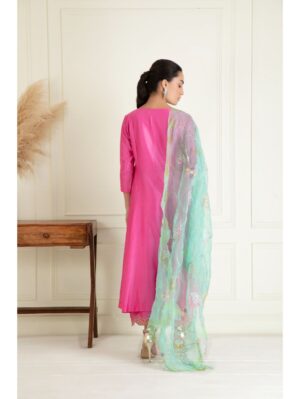 Priyanka Jain- FUSHIA PINK EMBROIDERED SUIT SET - Image 4