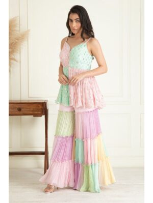 Priyanka Jain- Ice Blue & Pink  Sharara set - Image 2