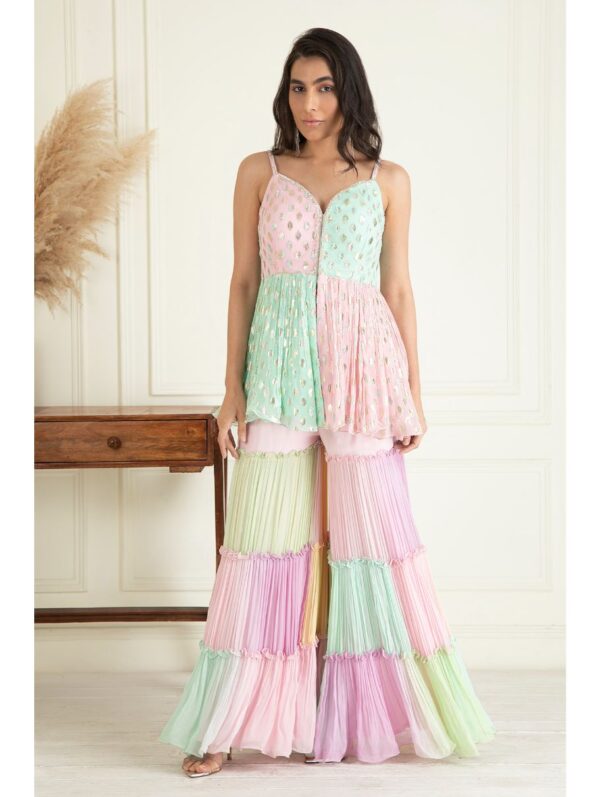 Priyanka Jain- Ice Blue & Pink  Sharara set