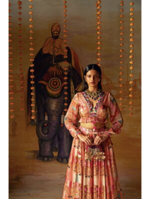 Basil Leaf - LAYERED LEHENGA WITH ALL OVER MUGHAL PRINT - Image 2