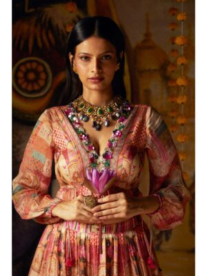 Basil Leaf - LAYERED LEHENGA WITH ALL OVER MUGHAL PRINT - Image 5