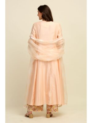 Priyanka Jain- PEACH EMBROIDERED CHANDERI KURTA SET - Image 3