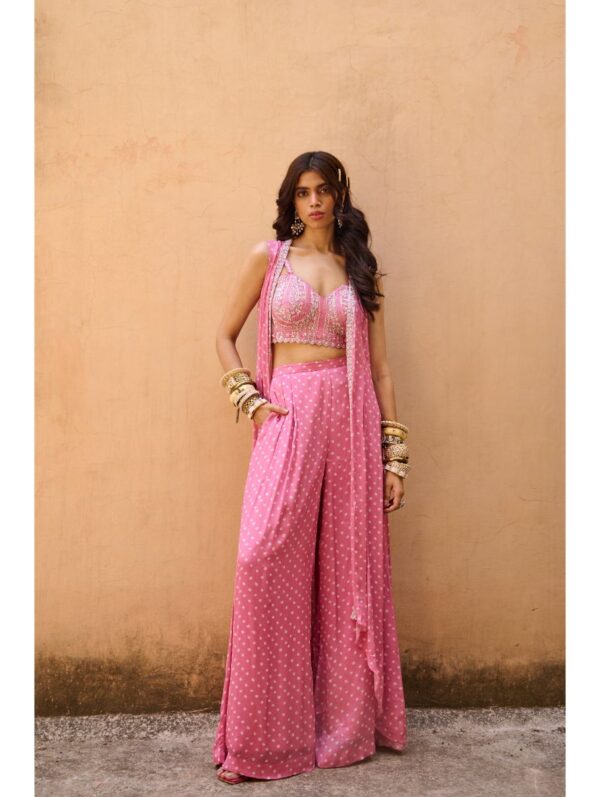 Chamee and Palak - PALE PINK BANDHANI JACKET SET