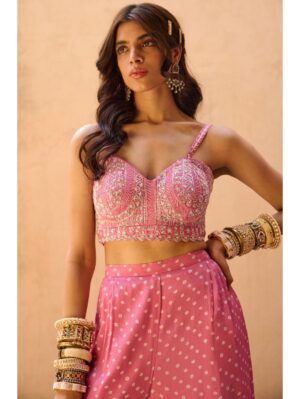 Chamee and Palak - PALE PINK BANDHANI JACKET SET - Image 3