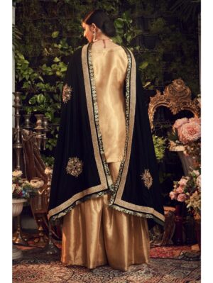 Ranian - OXIDISED GOLD GARARA SET WITH VELVET DUPATTA SHAWL - Image 2