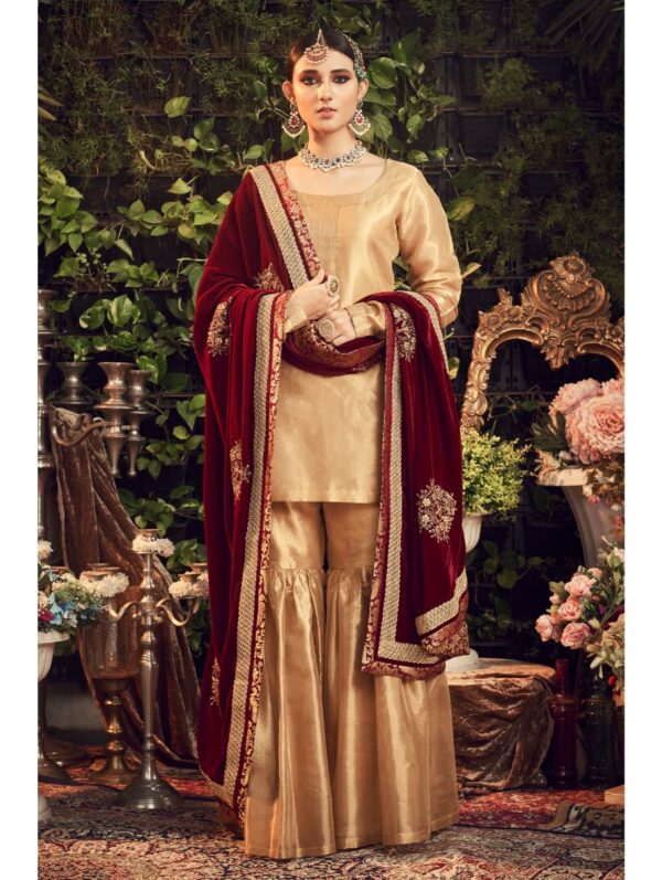 Ranian - OXIDISED GOLD GARARA SET WITH VELVET DUPATTA SHAWL