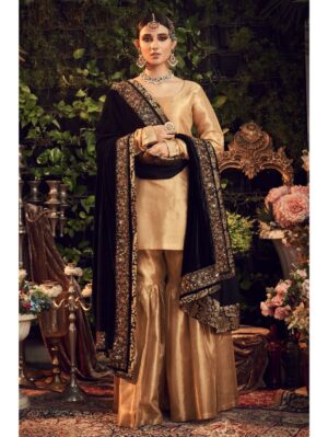 Ranian - OXIDISED GOLD GARARA SET WITH VELVET DUPATTA SHAWL - Image 2