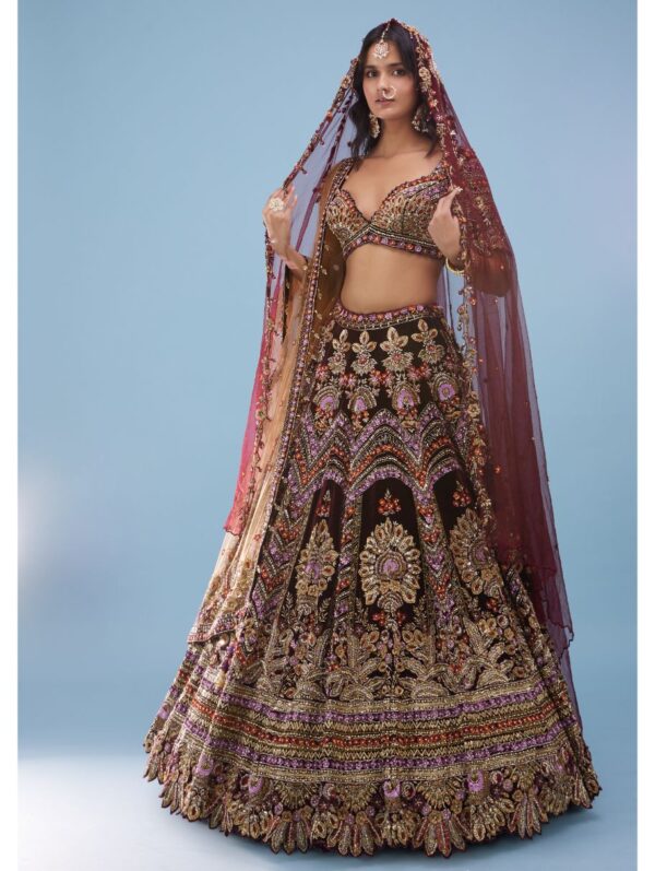 Kalki - Kalki Queenly Wine Bridal Lehenga With Heavy Embroidery - NOOR 2022
