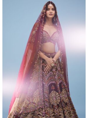 Kalki - Kalki Queenly Wine Bridal Lehenga With Heavy Embroidery - NOOR 2022 - Image 2