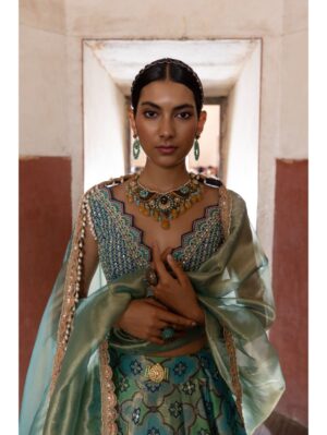 Aditi Gupta - Green Banarsi Chanderi Lehenga - Image 3