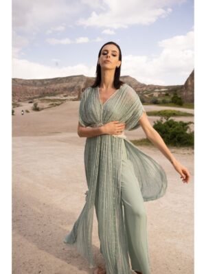 Couture By Niharika - SCATTERED MOTIF ALL OVER THE CAPE WITH EMBROIEDERED BELT AND  VISCOSE PANT - Image 4