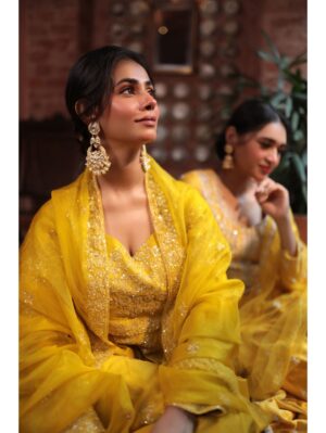 Kalighata - MUSTARD EMBROIDERD ANGRAKHA GOWN - Image 2