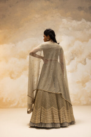 Couture By Niharika - GOLDEN SEQUINS AND BUGLE BEADS COMBINED LEHENGA - Image 2