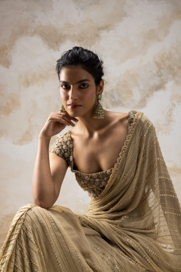 Couture By Niharika - GOLD EMBELLISHED GEORGETTE SAREE